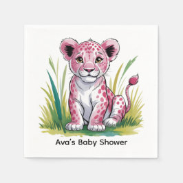 Servilleta De Papel Baby Shower Chica de leones rosados