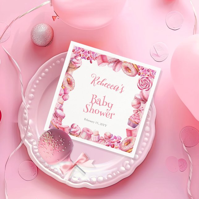 Servilleta De Papel Baby Shower Chica de marco de caramelo rosa (Pink Candy Frame Girl Baby Shower Paper Napkins)