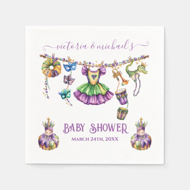 Servilleta De Papel Baby Shower chica de Mardi Gras Clothesline (Anverso)