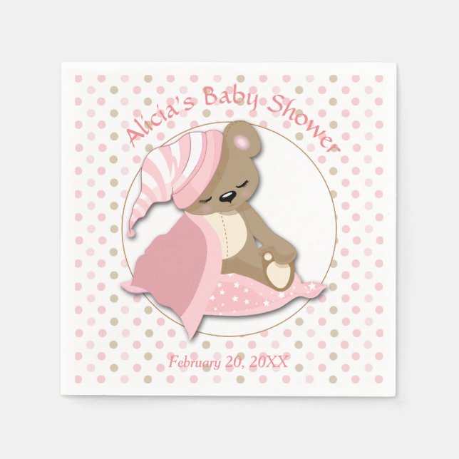 Servilleta De Papel Baby Shower Chica de oso somnoliento (Anverso)