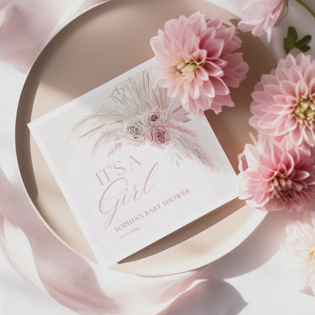 Servilleta De Papel Baby Shower Chica del arco del boho rosa suave (Subido por el creador)