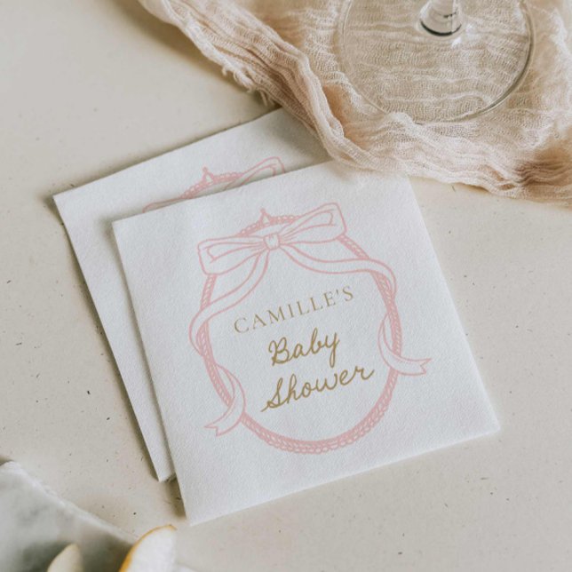 Servilleta De Papel Baby Shower Chica elegante de Bow rosa (Elegant Pink Bow Baby Shower Paper Napkins)