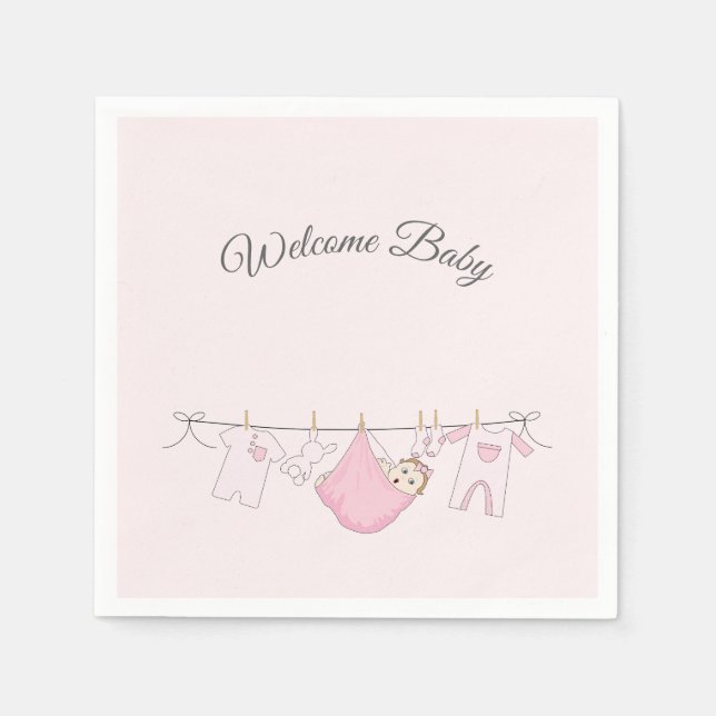 Servilleta De Papel Baby Shower chica en rosa y gris (Anverso)
