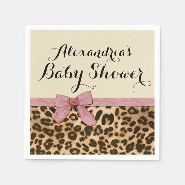 Servilleta De Papel Baby Shower Chica Fancy Leopard Pink Bow (Anverso)