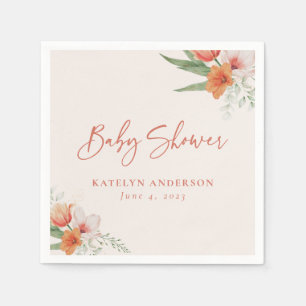 Servilleta De Papel Baby Shower Chica floral de color de agua de prima