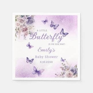 Servilleta De Papel Baby Shower Chica floral de mariposa acuática