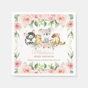 Servilleta De Papel Baby Shower, Chica floral rosado de animales austr