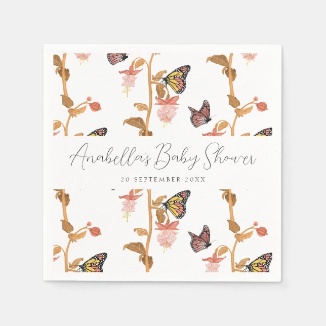 Servilleta De Papel Baby Shower, Chica moderno de mariposa de Boho Ros (Anverso)