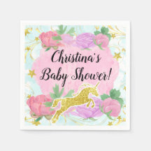 Baby Shower Chica Pastel Gold Unicorn