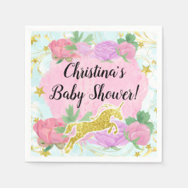 Servilleta De Papel Baby Shower Chica Pastel Gold Unicorn