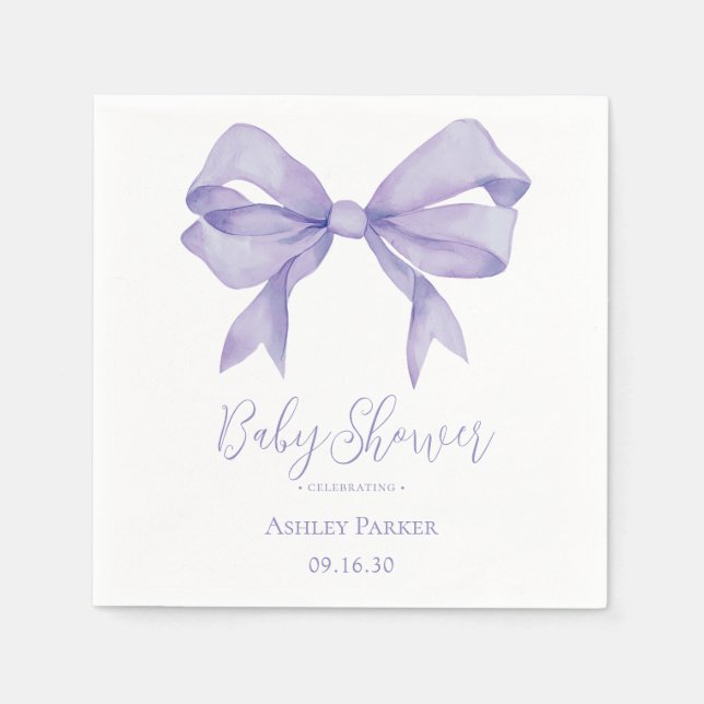 Servilleta De Papel Baby Shower Chica Purple Bow (Anverso)