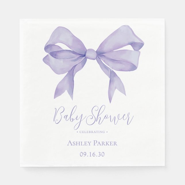 Servilleta De Papel Baby Shower Chica Purple Bow (Anverso)