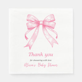 Servilleta De Papel Baby Shower Chica Retro Coquette Pink Bow