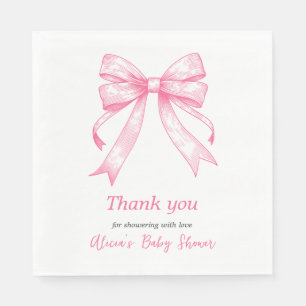 Servilleta De Papel Baby Shower Chica Retro Coquette Pink Bow
