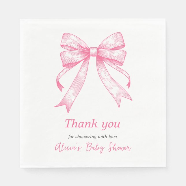 Servilleta De Papel Baby Shower Chica Retro Coquette Pink Bow (Anverso)