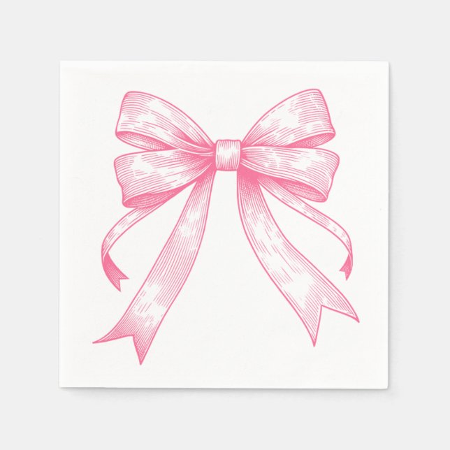 Servilleta De Papel Baby Shower Chica Retro Coquette Pink Bow (Anverso)