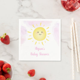 Servilleta De Papel Baby Shower Chica rosa de nubes solares