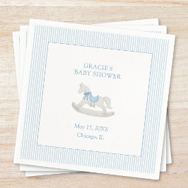 Servilleta De Papel Baby Shower Classic Simple Blue Rocse Horse Boy