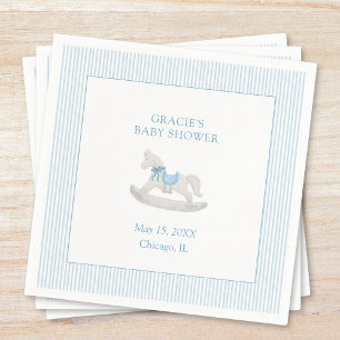 Servilleta De Papel Baby Shower Classic Simple Blue Rocse Horse Boy