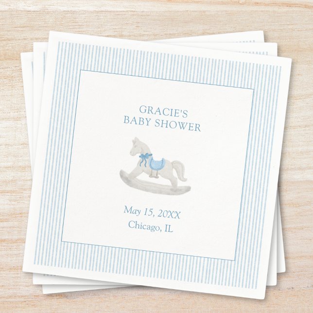 Servilleta De Papel Baby Shower Classic Simple Blue Rocse Horse Boy (Subido por el creador)