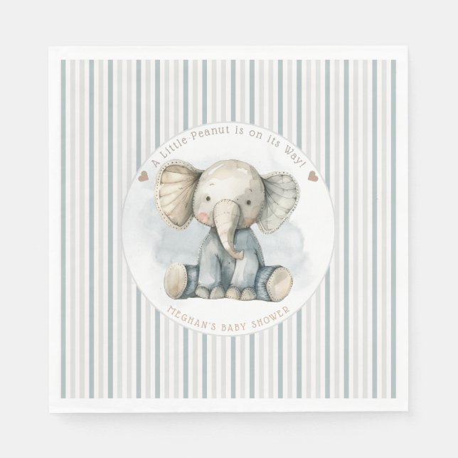 Servilleta De Papel Baby Shower con rayas azules de cacahuete pequeño (Anverso)