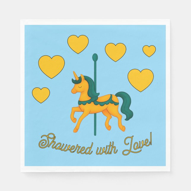 Servilleta De Papel Baby Shower/Corazones singulares de Unicornio (Anverso)