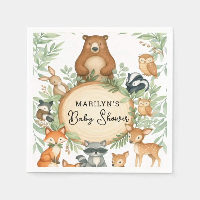Servilleta De Papel Baby Shower Cute Baby Animals (Anverso)