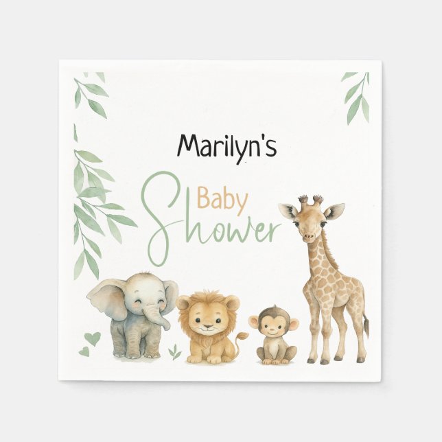 Servilleta De Papel Baby Shower Cute Baby Animals (Anverso)