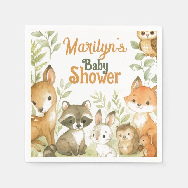 Servilleta De Papel Baby Shower Cute Baby Animals (Anverso)