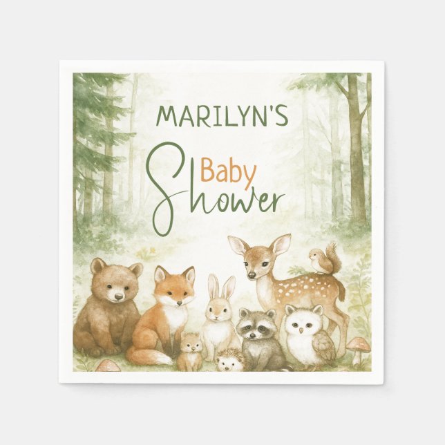 Servilleta De Papel Baby Shower Cute Baby Animals (Anverso)