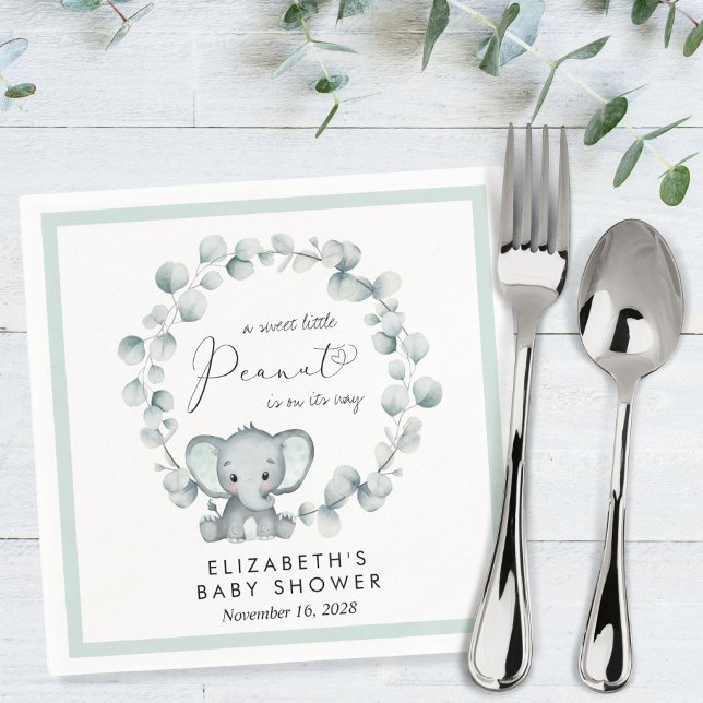 Servilleta De Papel Baby Shower Cute Elephant Eucalyptus (Subido por el creador)