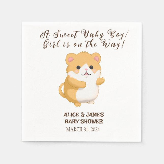 Servilleta De Papel Baby Shower Cute Hamster Napkins (Anverso)