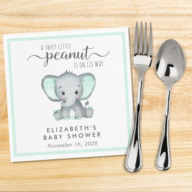 Servilleta De Papel Baby Shower Cute Mint Green Elephant (Subido por el creador)