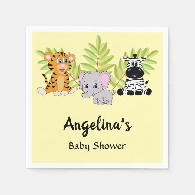 Servilleta De Papel Baby Shower Cute Safari Jungle Animales (Anverso)