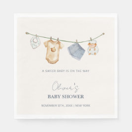 Servilleta De Papel Baby Shower Cute Simple Boho Clothesline