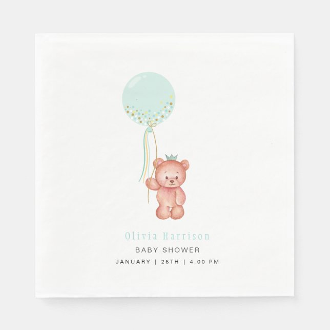 Servilleta De Papel Baby Shower Cute Simple Teddy Bear (Anverso)