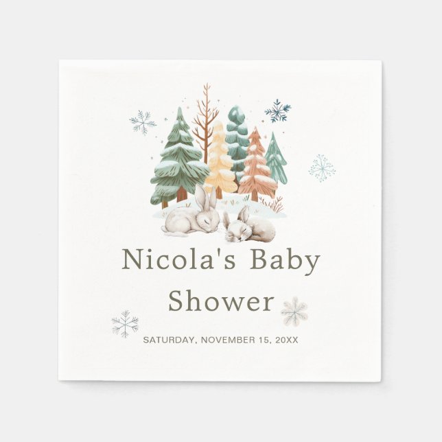 Servilleta De Papel Baby Shower Cute Winter Rabbits (Anverso)