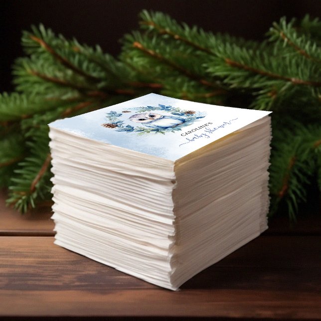 Servilleta De Papel Baby Shower de acuarela de búho de invierno (Winter Owl Watercolor Baby Shower Napkins)