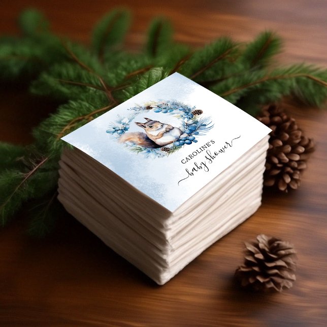 Servilleta De Papel Baby Shower de acuarela de la ardilla de invierno (Winter Squirrel Watercolor Baby Shower Napkins)