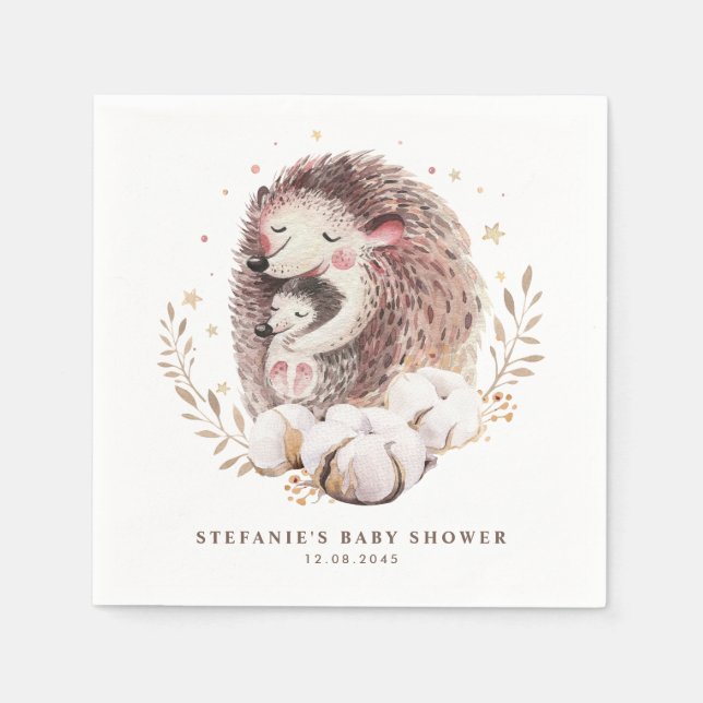 Servilleta De Papel Baby Shower de acuarela Mommy and Baby Hedgehog (Anverso)