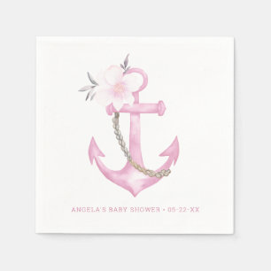 Servilleta De Papel Baby Shower de ancla floral nautical rosa