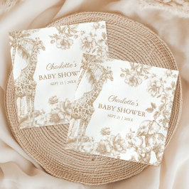 Servilleta De Papel Baby Shower de animales beige Toile de Jouy Safari