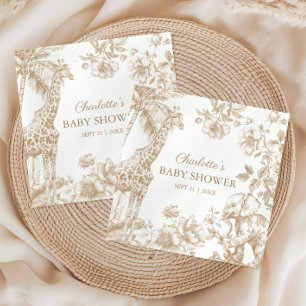 Servilleta De Papel Baby Shower de animales beige Toile de Jouy Safari