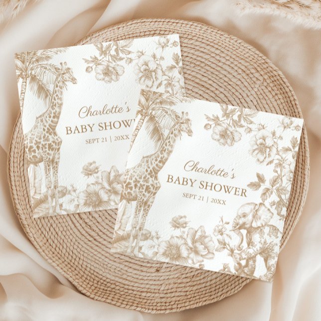 Servilleta De Papel Baby Shower de animales beige Toile de Jouy Safari (Subido por el creador)