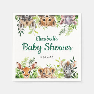 Servilleta De Papel Baby Shower de animales de Safari de color de agua