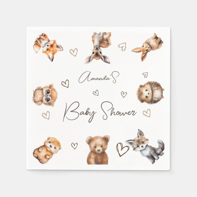 Servilleta De Papel Baby Shower de Animales del Bosque (Anverso)