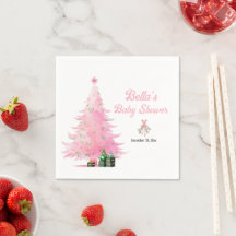 Baby Shower de árbol de invierno de Navidades rosa