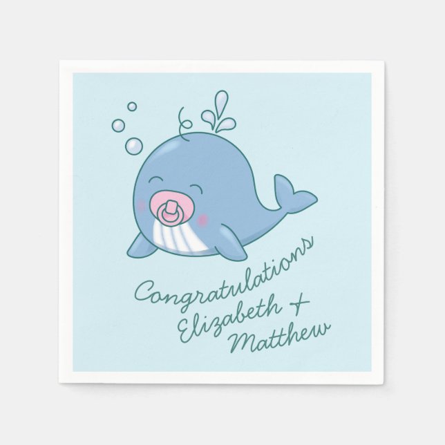 Servilleta De Papel Baby Shower de ballena corta Kawaii Chica rosado (Anverso)