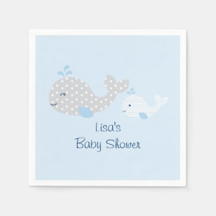 Servilleta De Papel Baby Shower de ballenas azules y grises