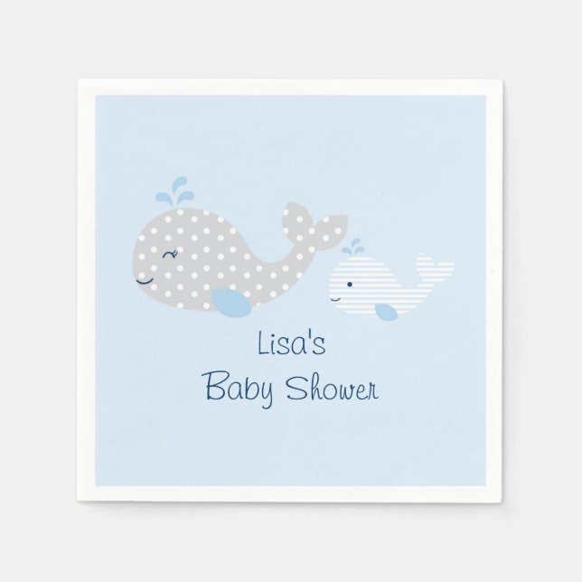 Servilleta De Papel Baby Shower de ballenas azules y grises (Anverso)